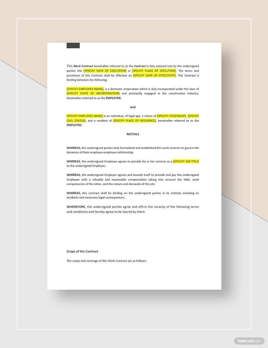 Work Contract Template