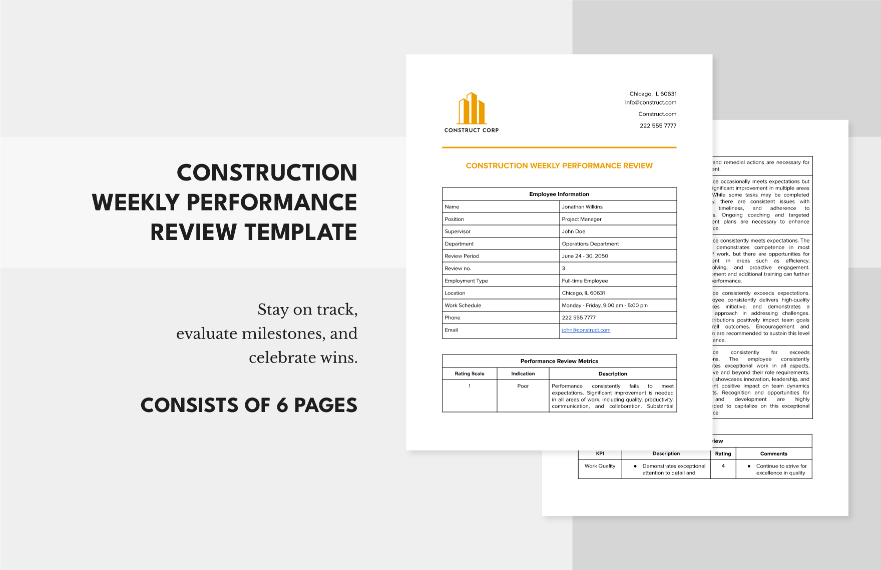 Construction Weekly Performance Review Template