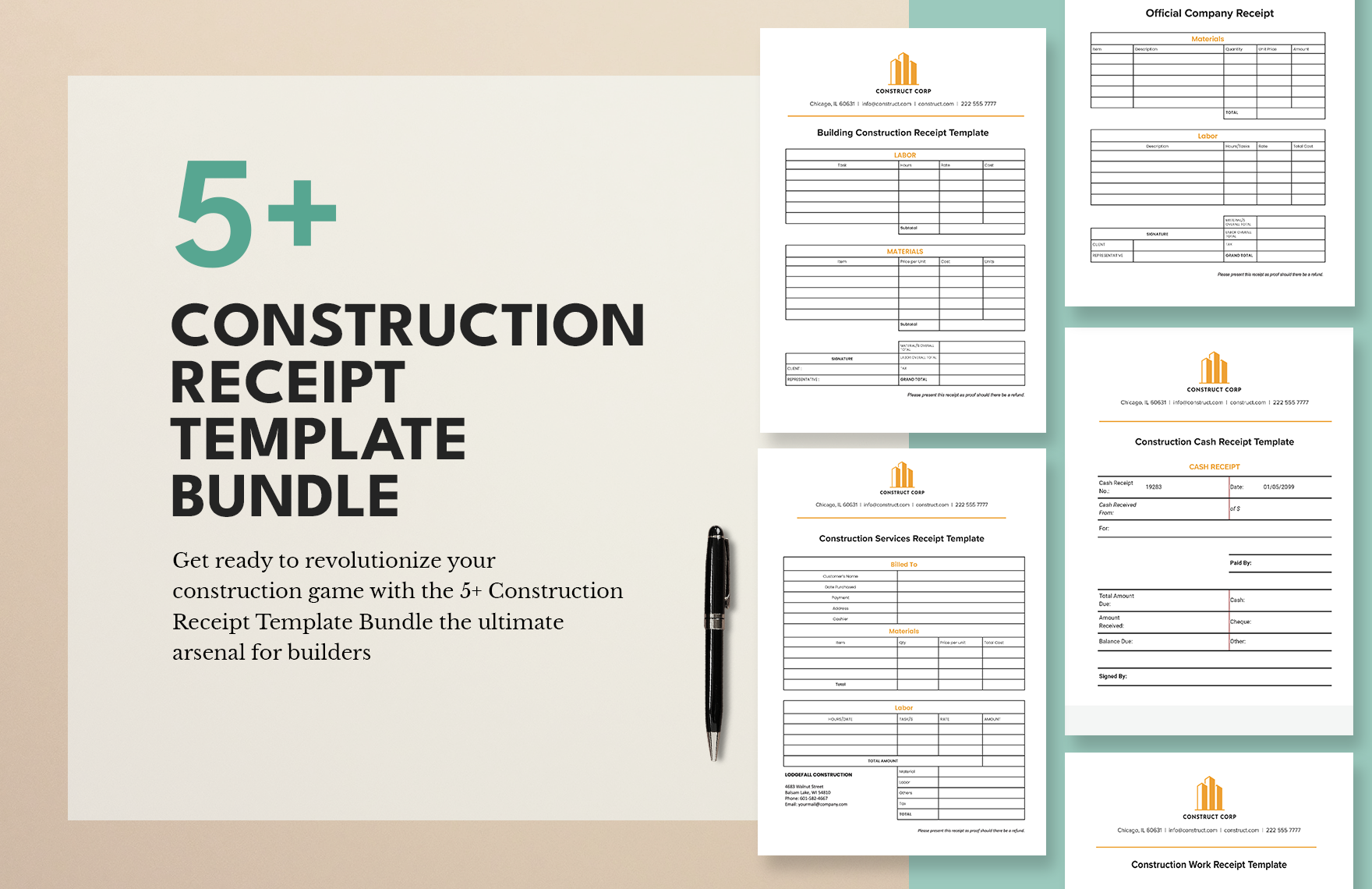 Construction Receipt Template Bundle