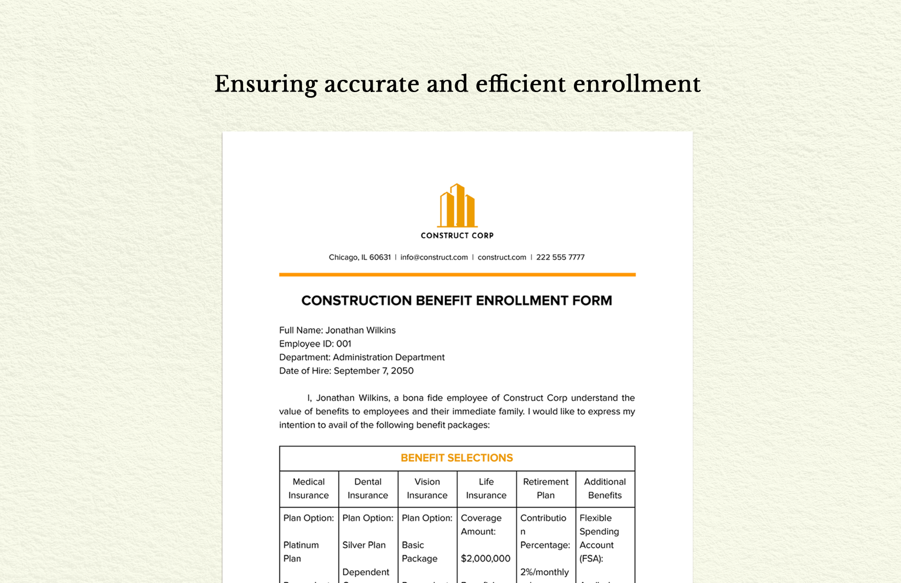 Construction Benefit Enrollment Form Template