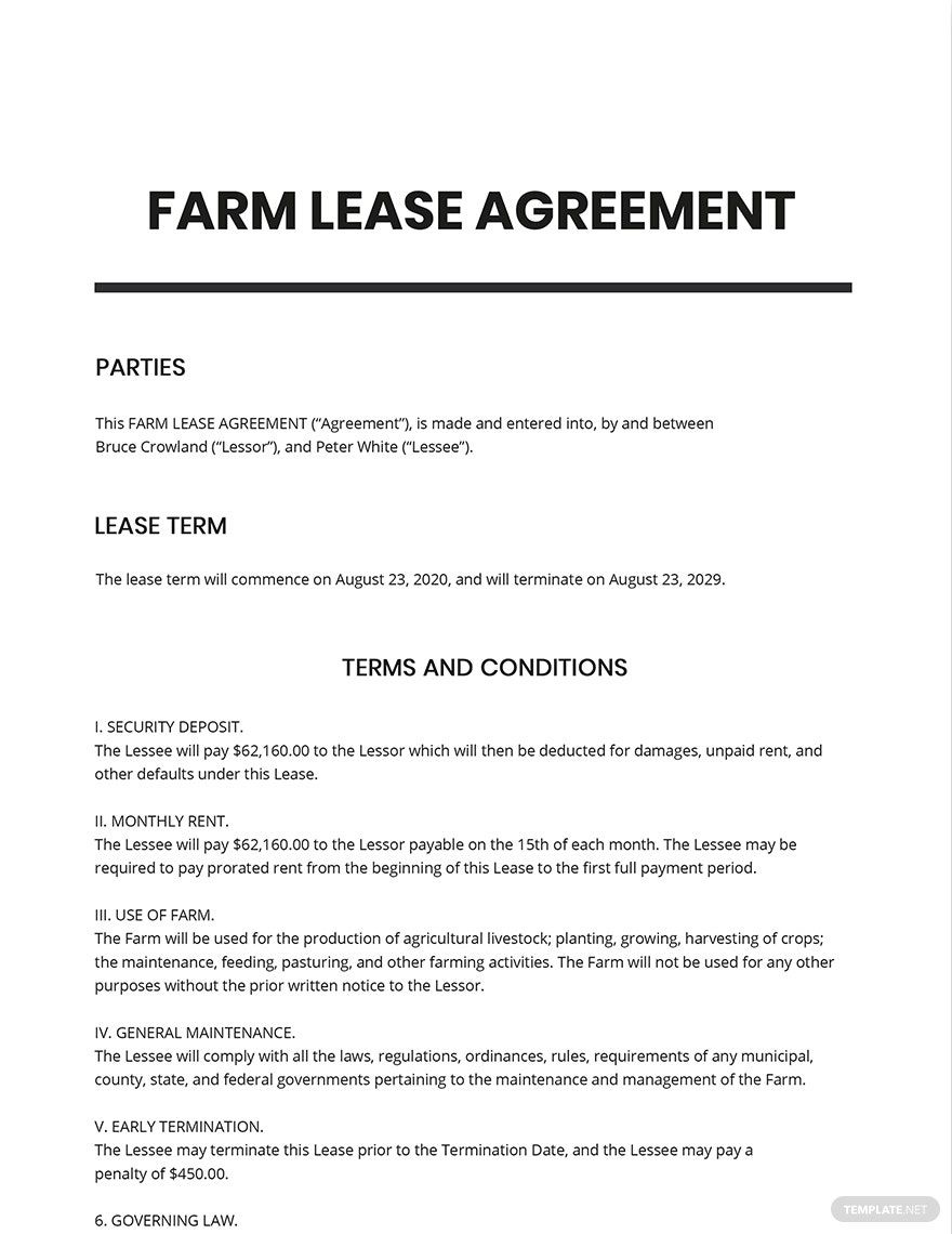 Farm Lease Agreement Template