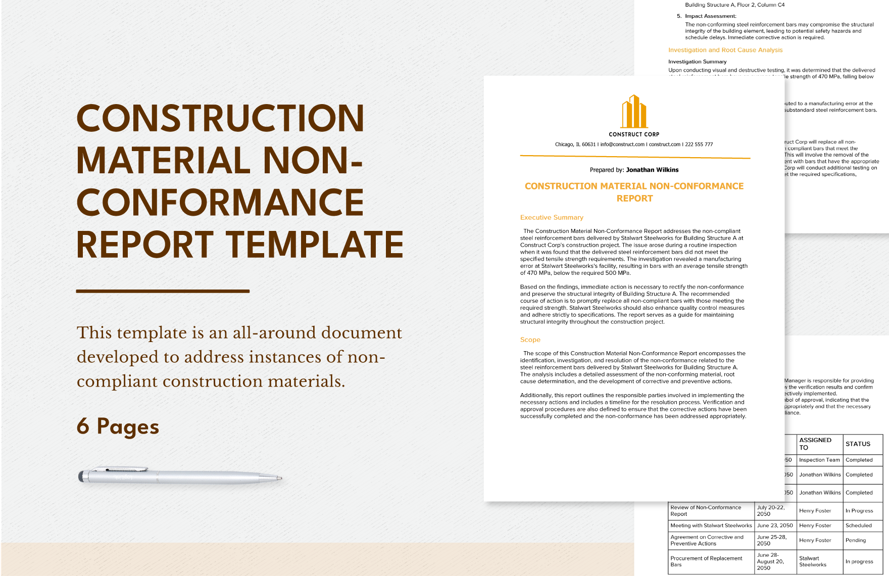 Construction Material Non-Conformance Report Template