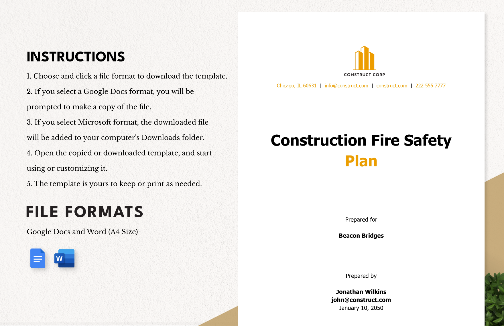 Construction Fire Safety Plan Template