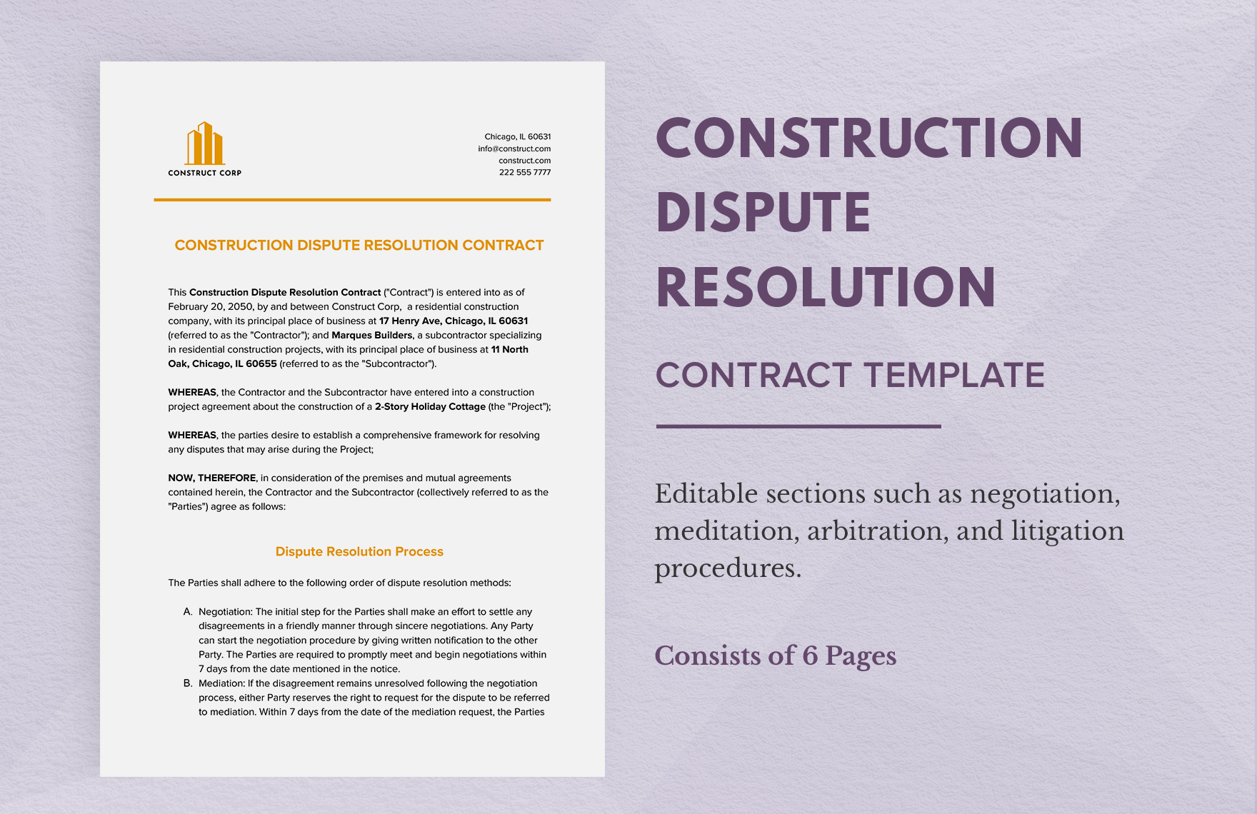Construction Dispute Resolution Contract Template