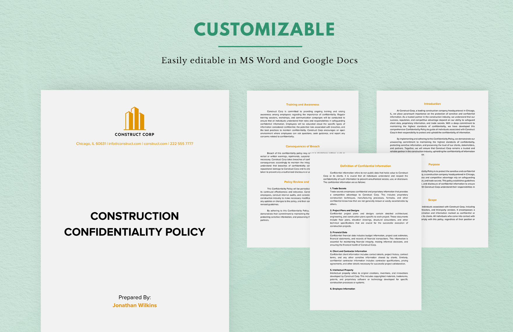 Construction Confidentiality Policy Template