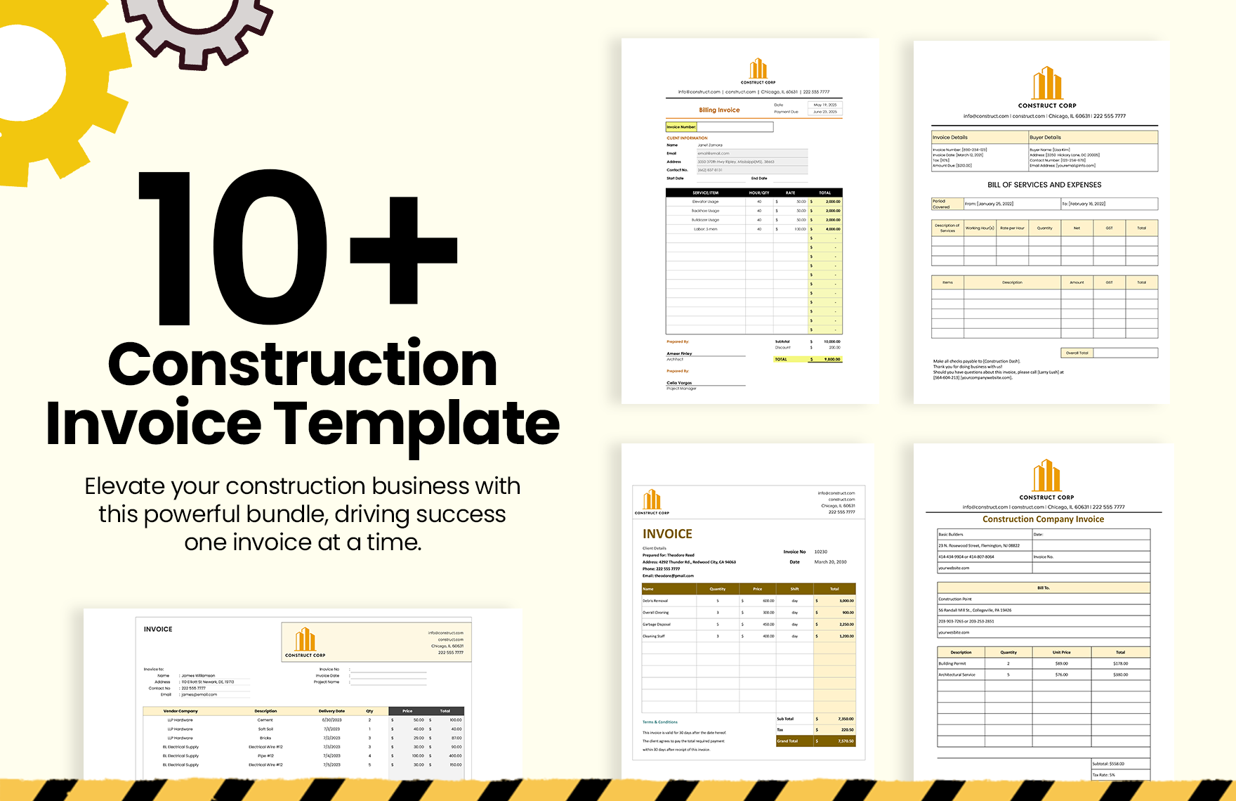 10+ Construction Invoice Template Bundle in Excel, Google Sheets