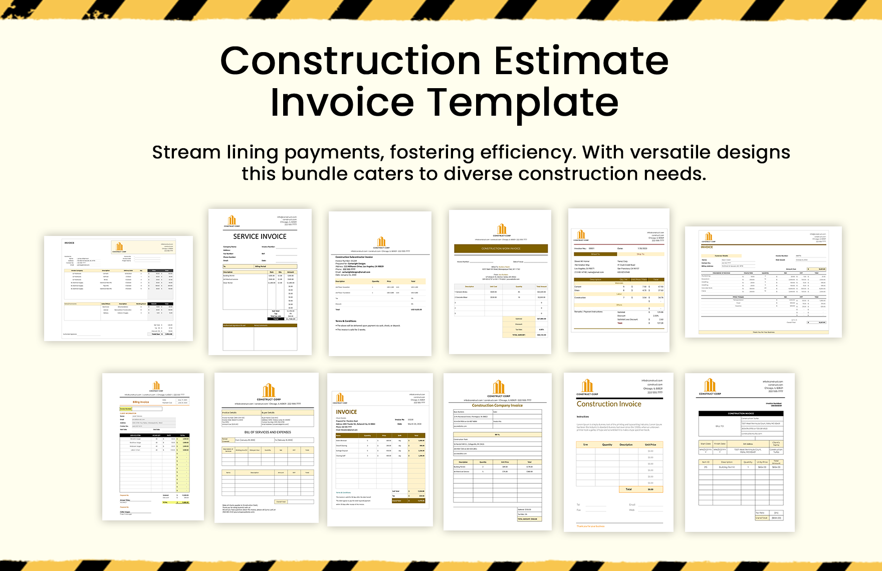  Construction Invoice Template Bundle