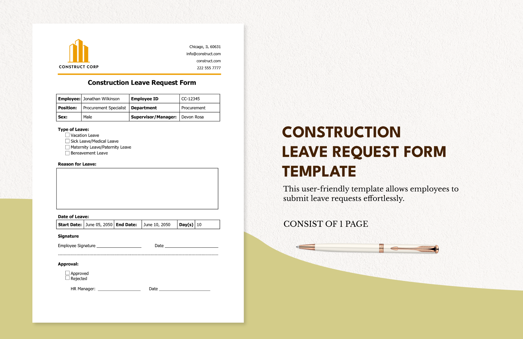 Construction Leave Request Form Template