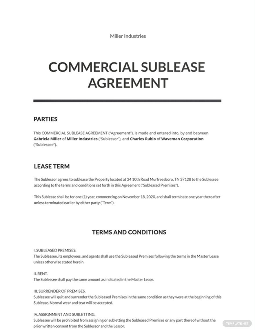 Free Commercial Sublease Agreement Template