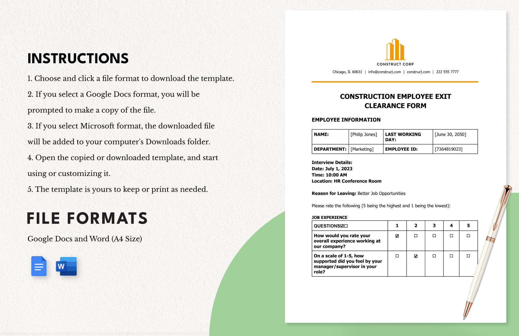 Construction Employee Exit Clearance Form Template