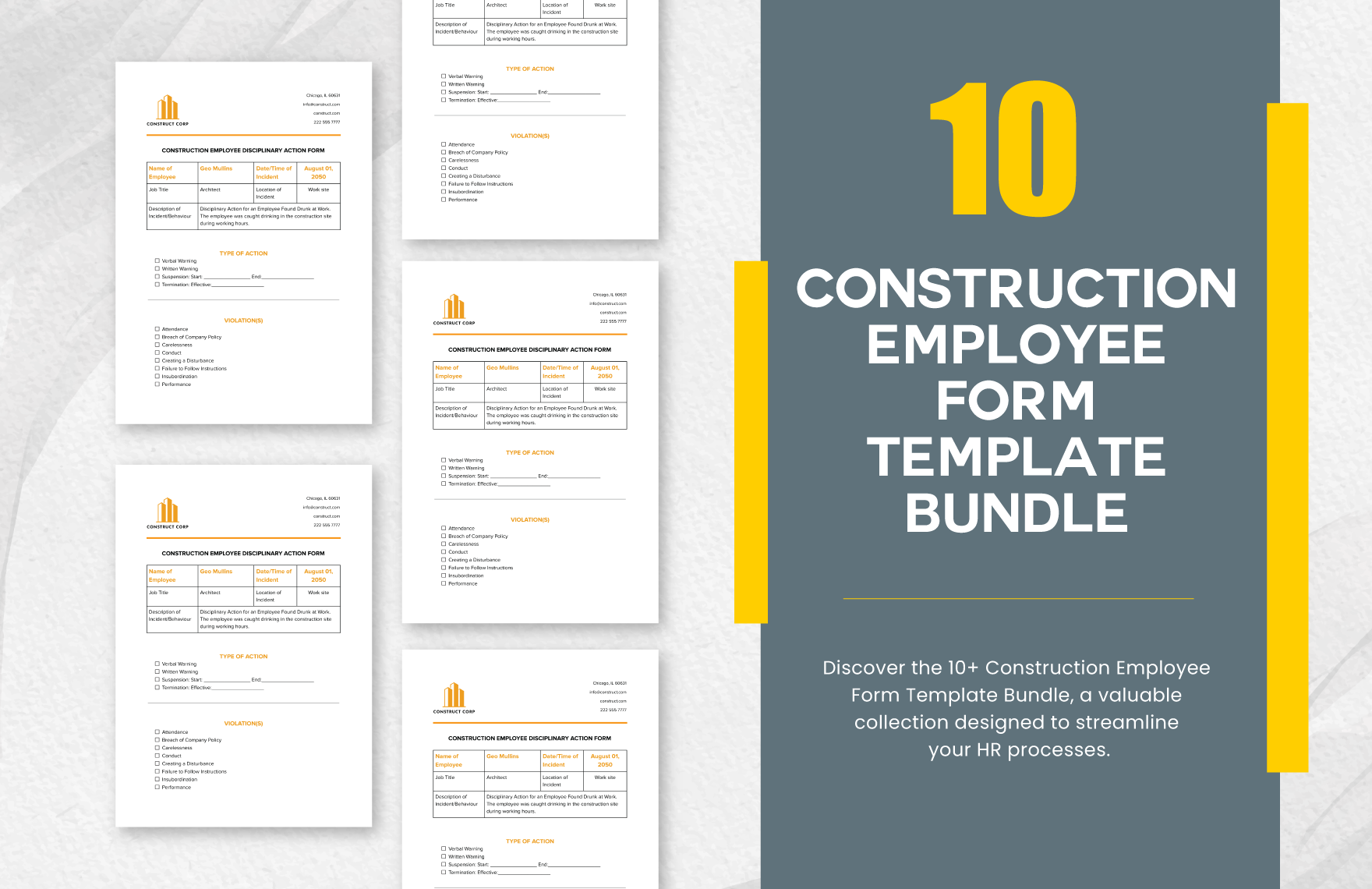 10 Construction Employee Form Template Bundle