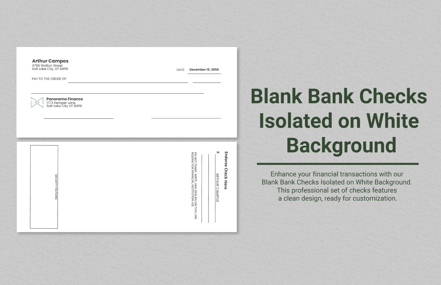 Blank Bank Checks Isolated on White Background in Word, Illustrator, PSD