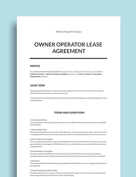 Owner Operator Lease Agreement Template Google Docs Word Apple Pages Template Net
