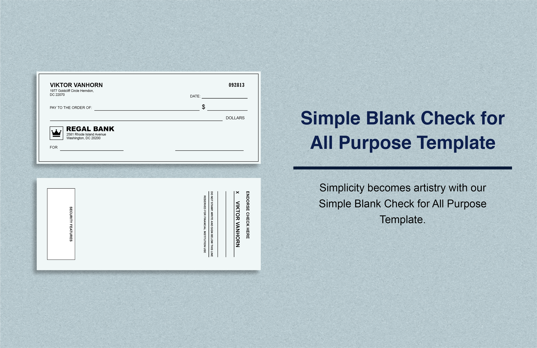 Simple Blank Check for All Purpose Template in Word, Illustrator, PSD