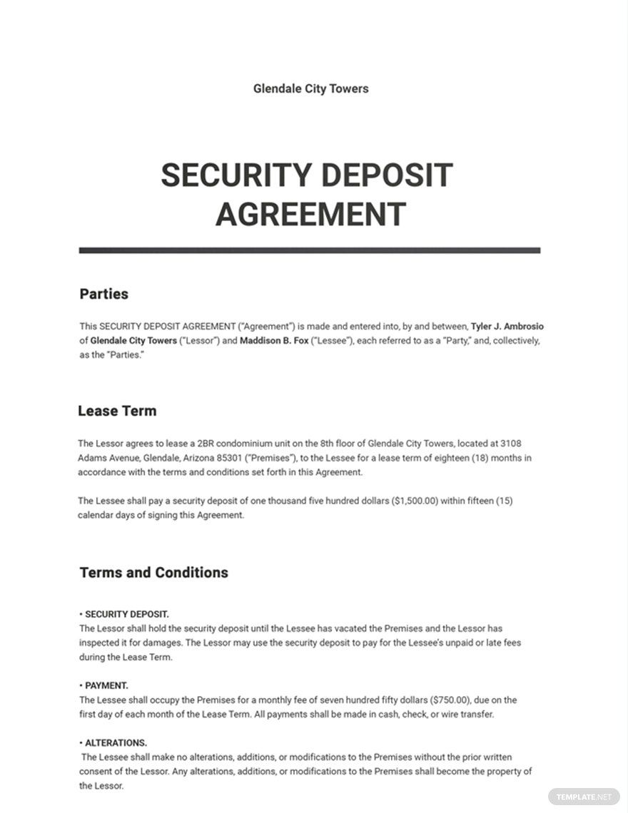 Security Deposit Agreement Template
