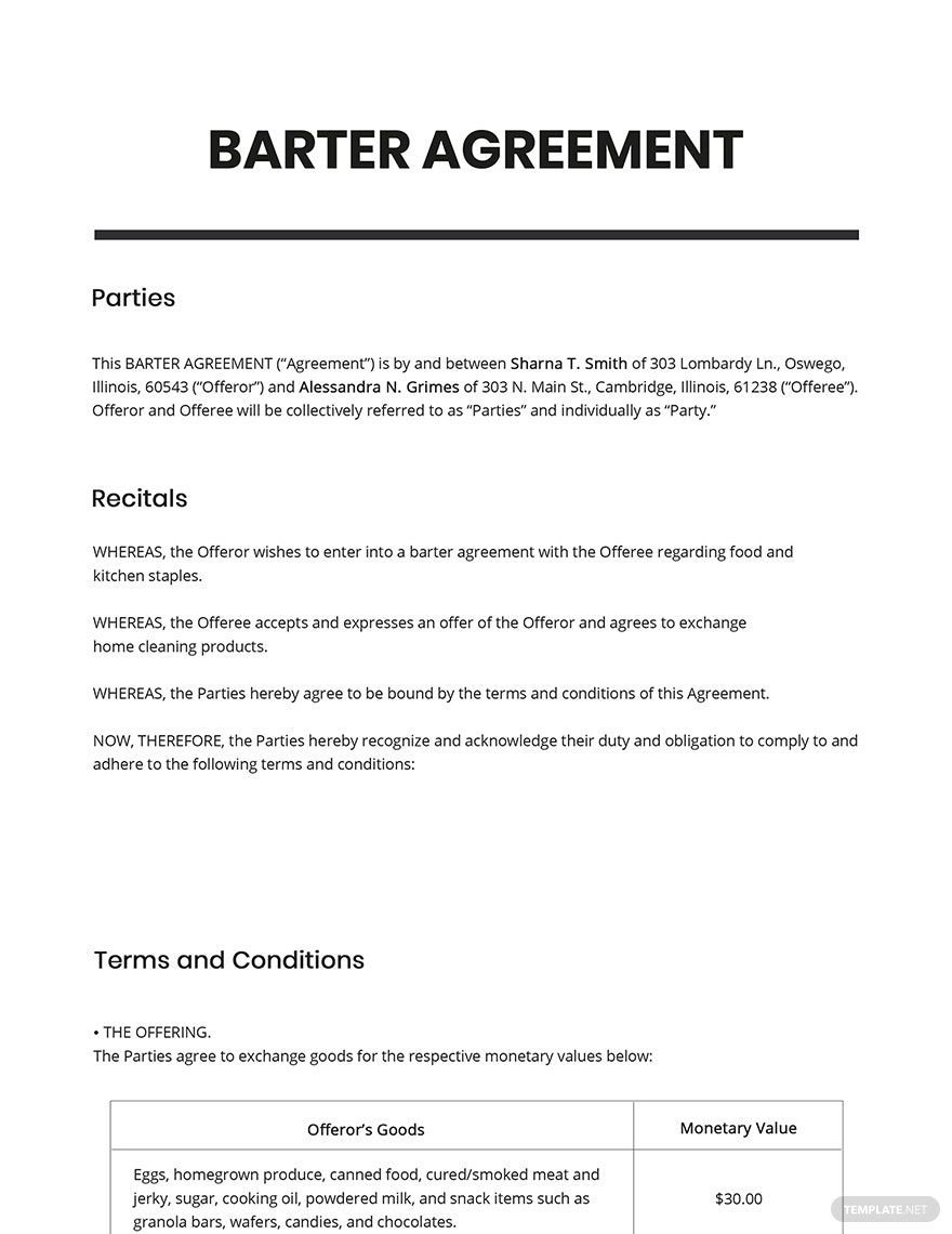 Barter Agreement Template Google Docs, Word, Apple Pages