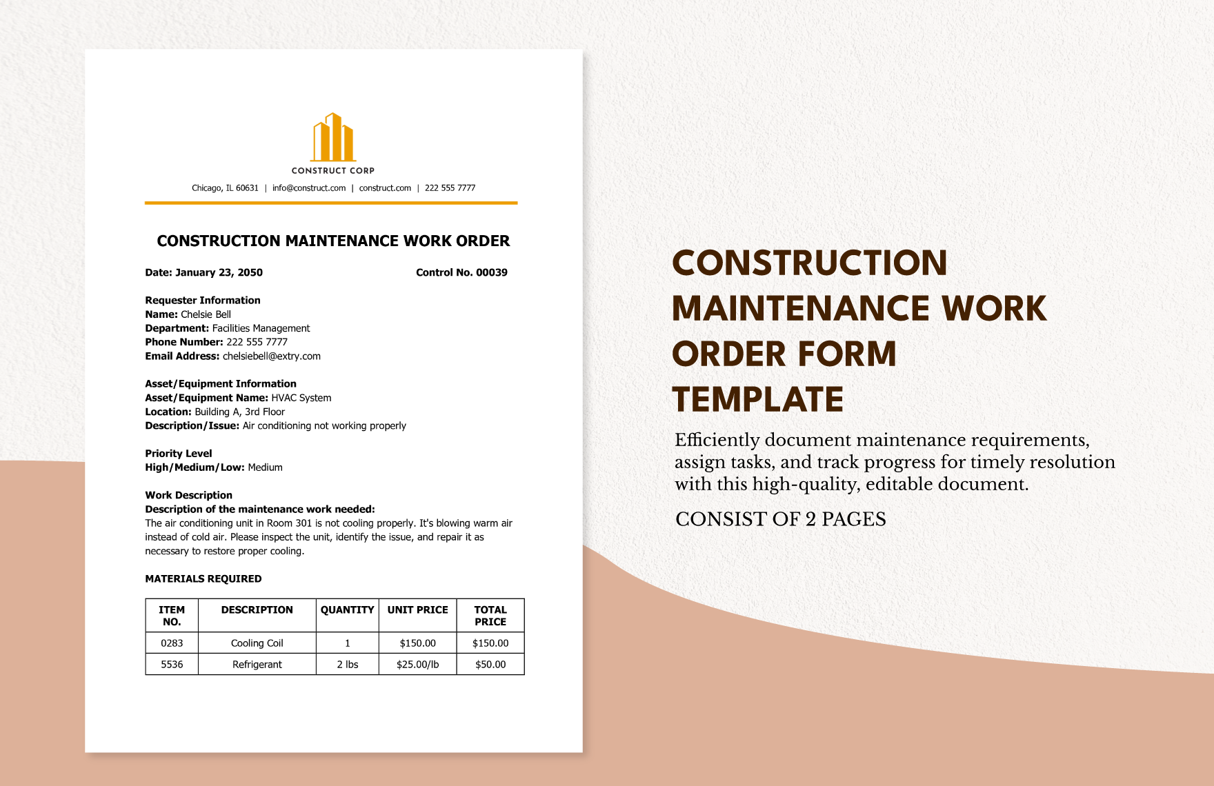 Construction Maintenance Work Order Form