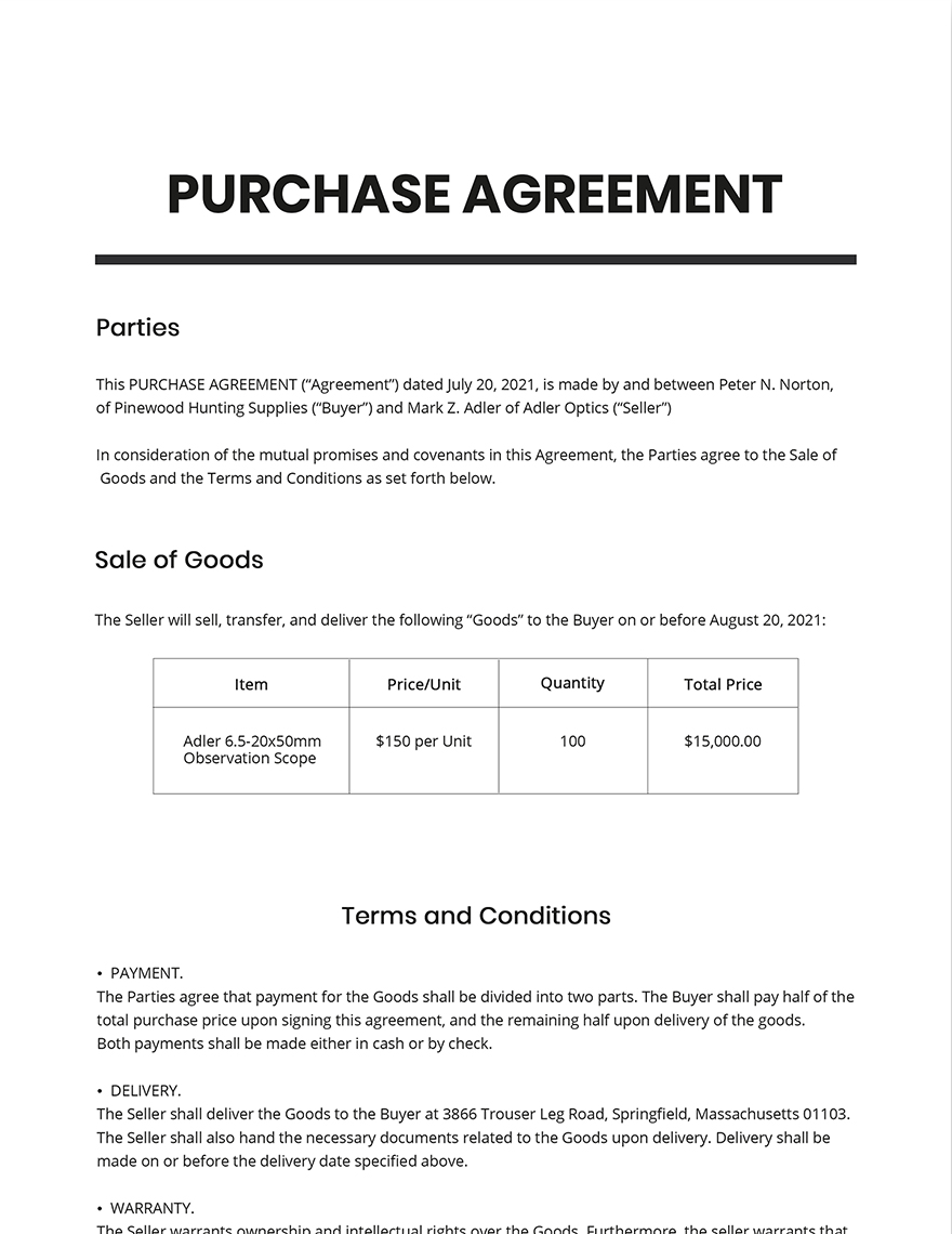 Purchase Agreement Template