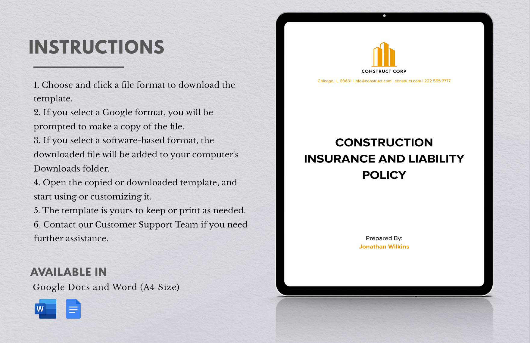 Construction Insurance and Liability Policy Template