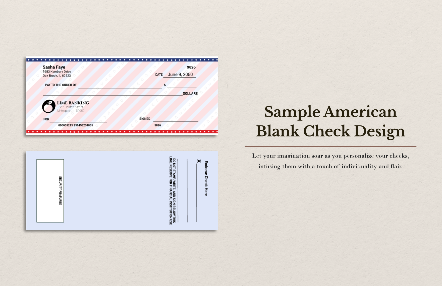 Sample American Blank Check Design in Word, Illustrator, PSD