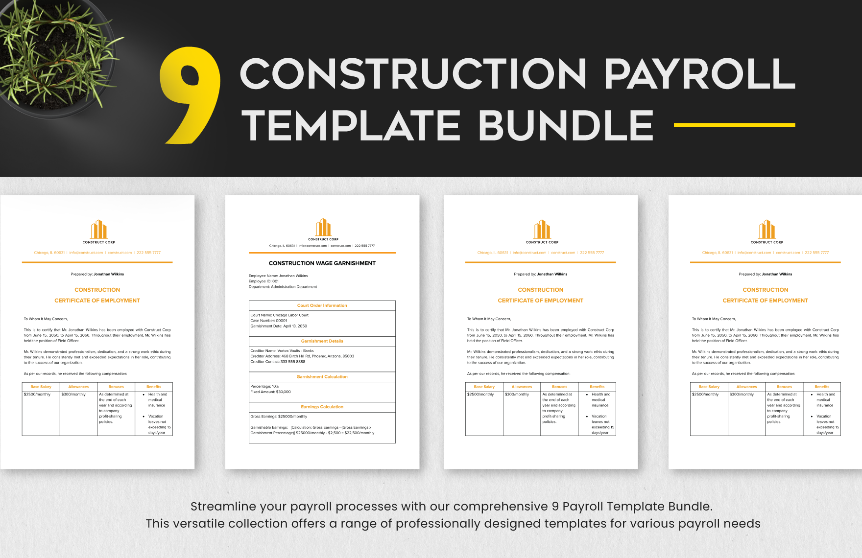 9 Construction Payroll Template Bundle