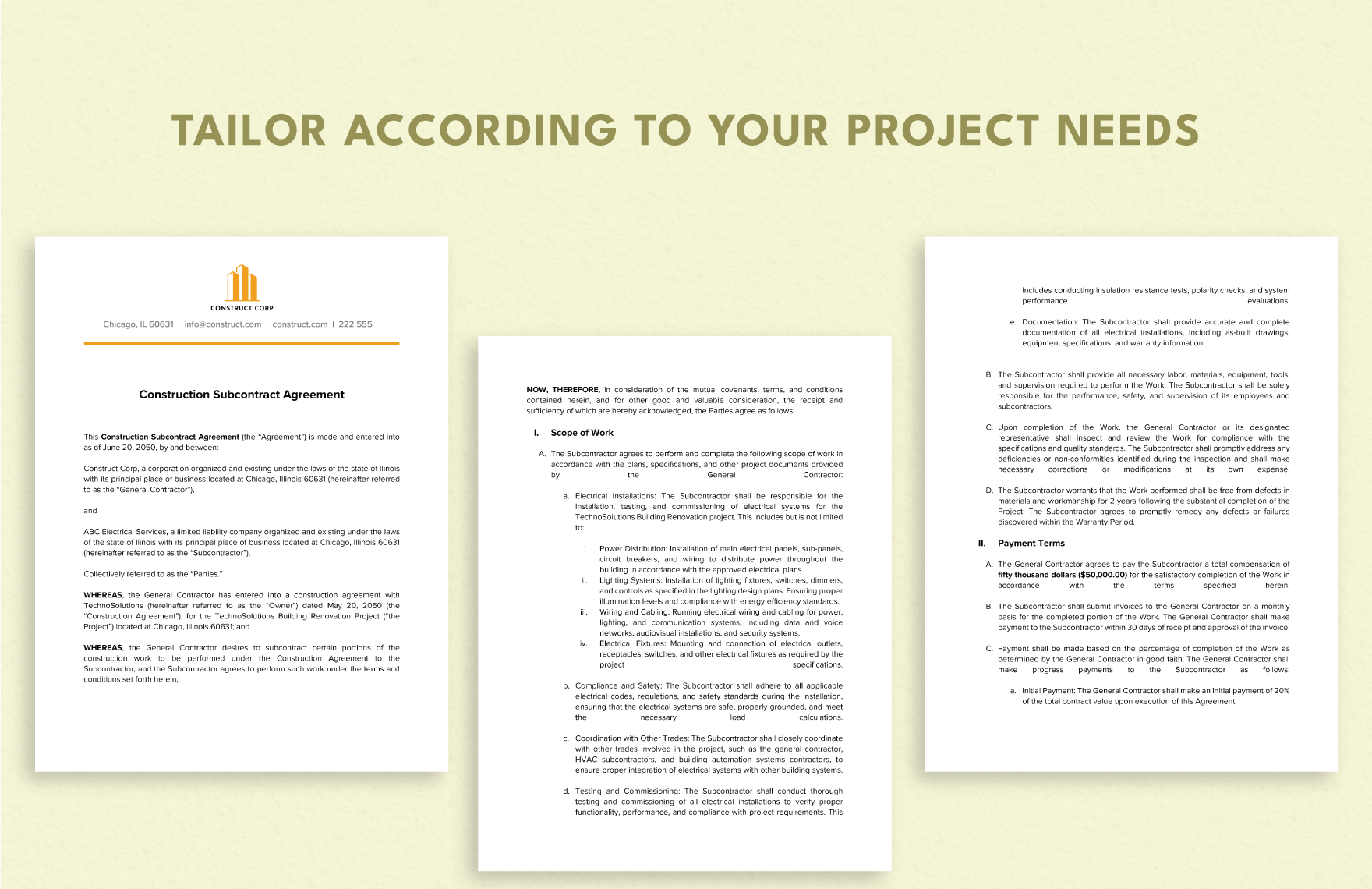 Construction Subcontract Agreement Template