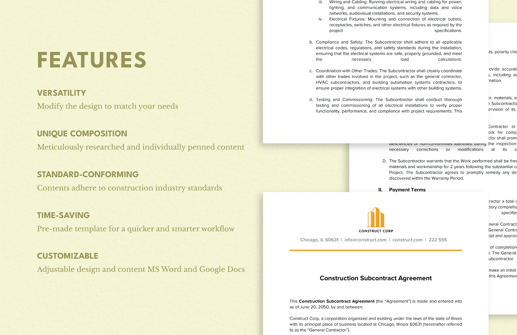 Construction Subcontract Agreement Template in Word, Google Docs ...