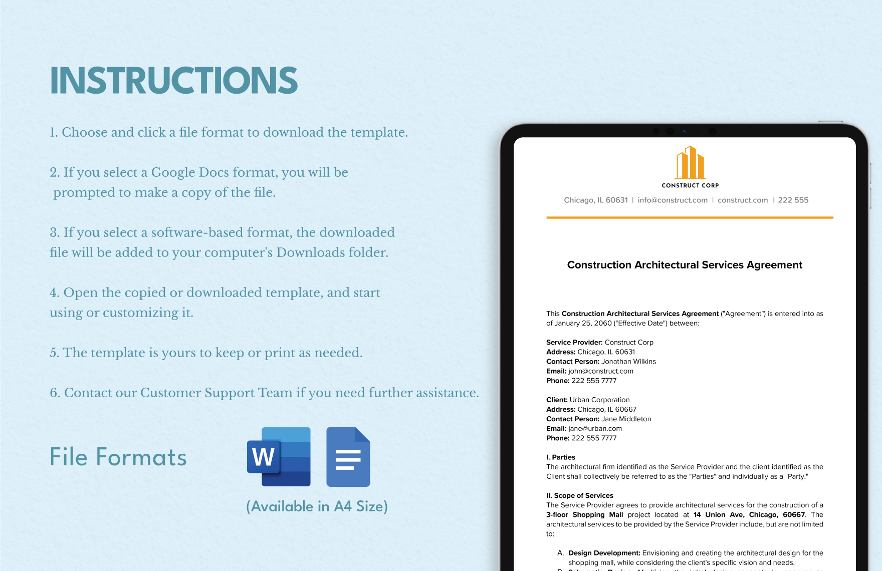 Construction Architectural Services Agreement Template
