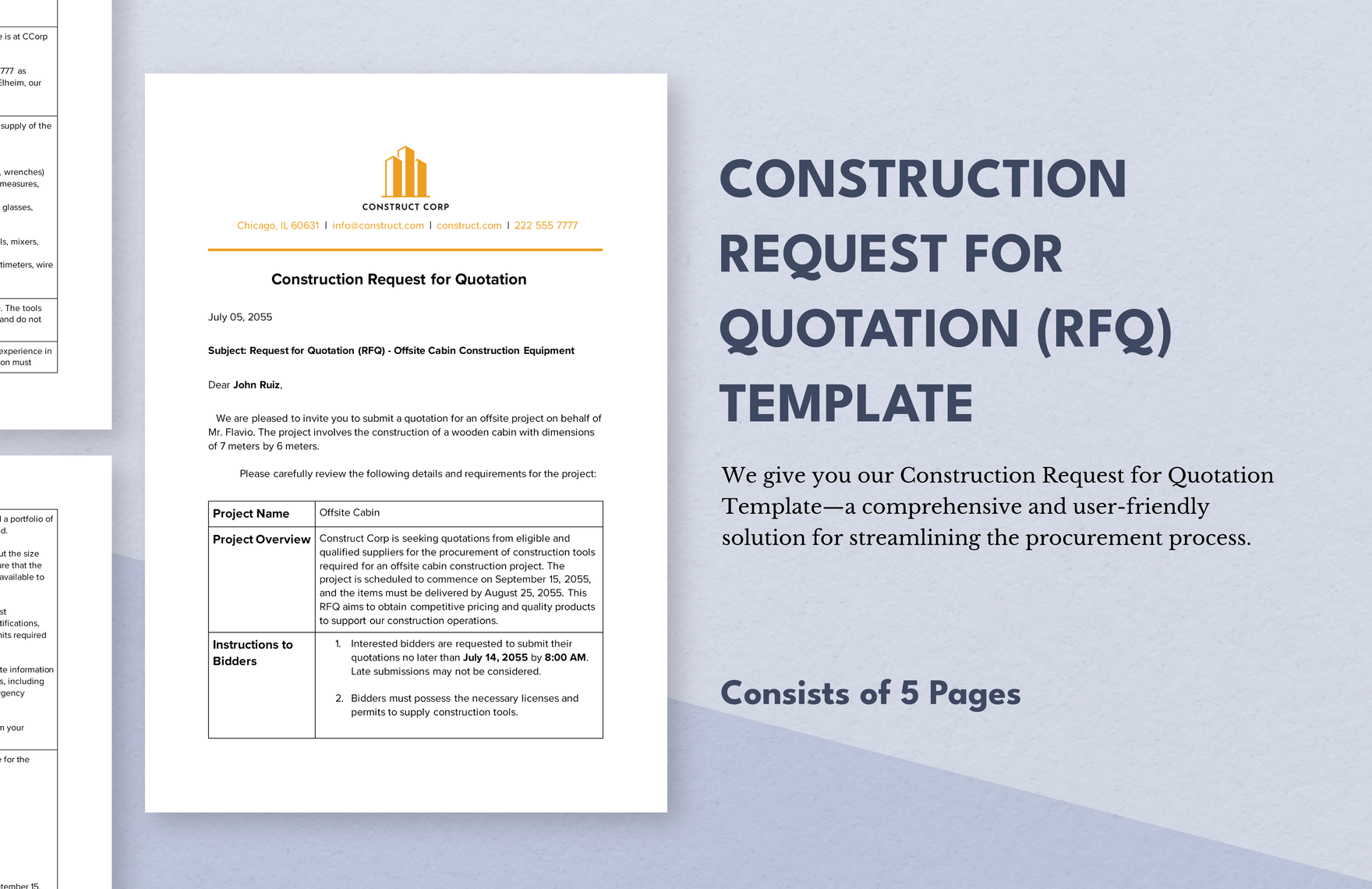 Construction Request for Quotation (RFQ) Template in Word, Google Docs