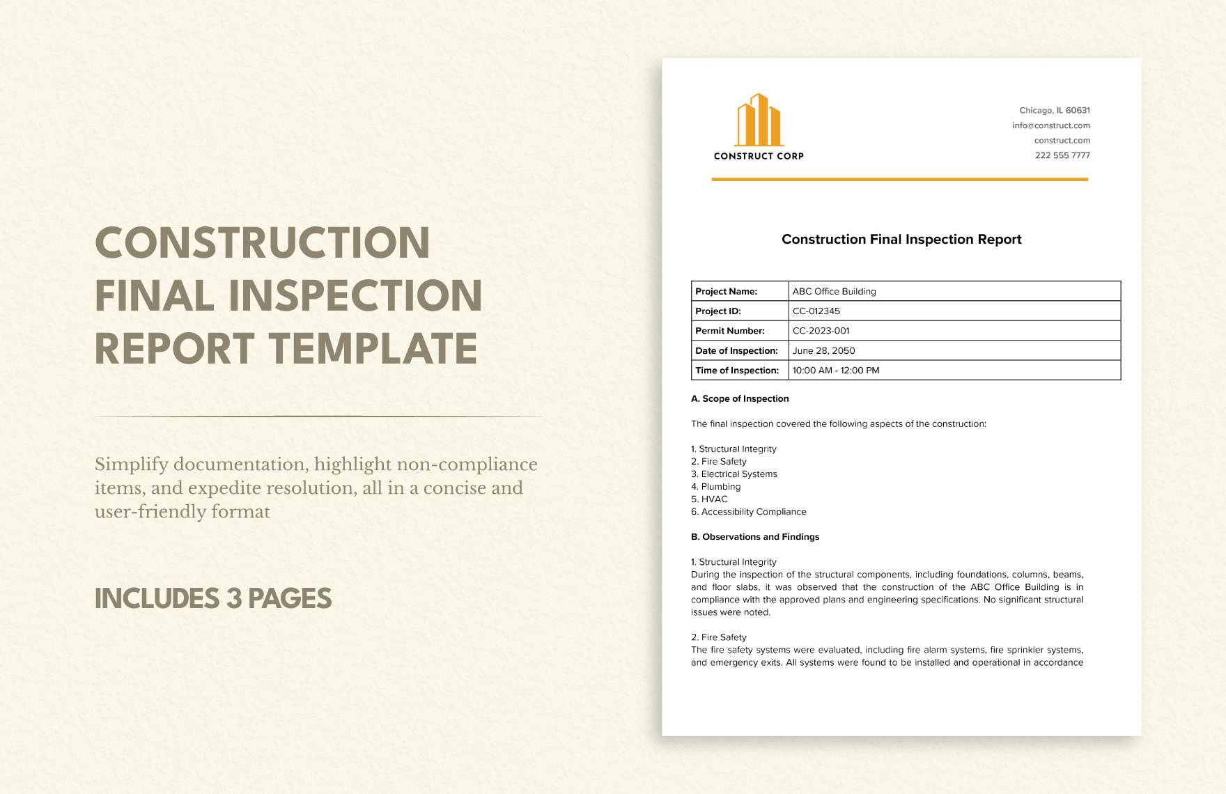 Construction Final Inspection Report Template