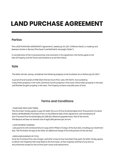 Simple Land Sale Agreement Template