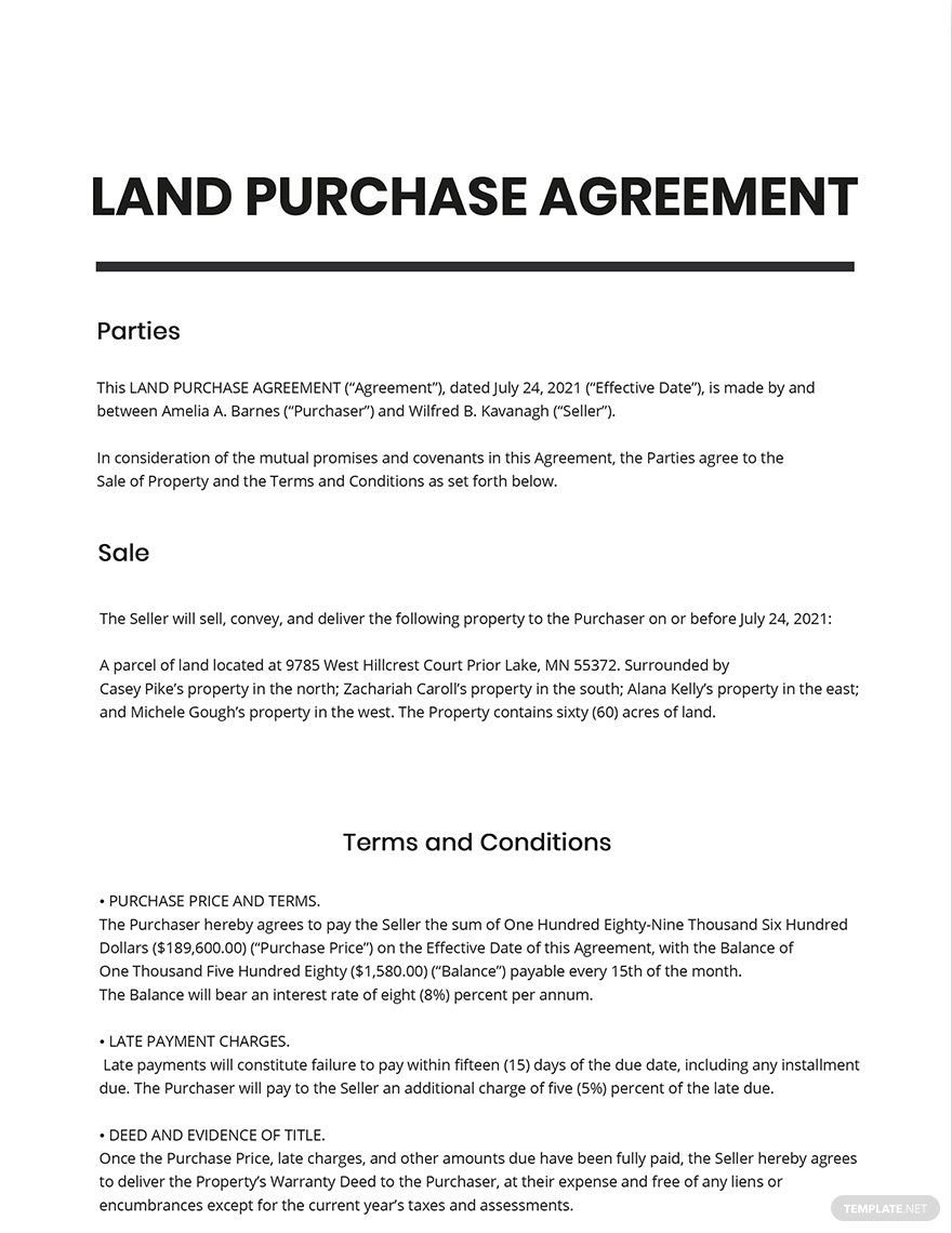 Land Purchase Agreement Template