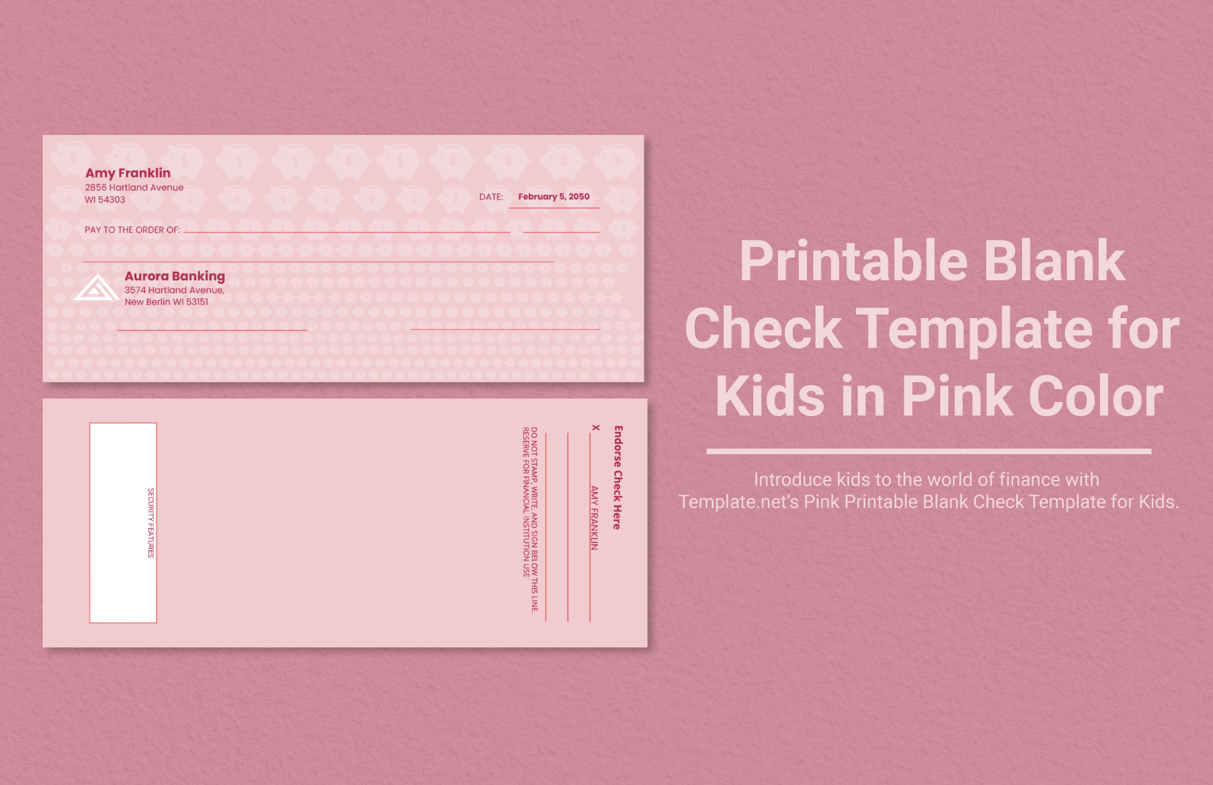 Printable Blank Check Template for Kids in Pink Color in Word, Illustrator, PSD - Download | Template.net