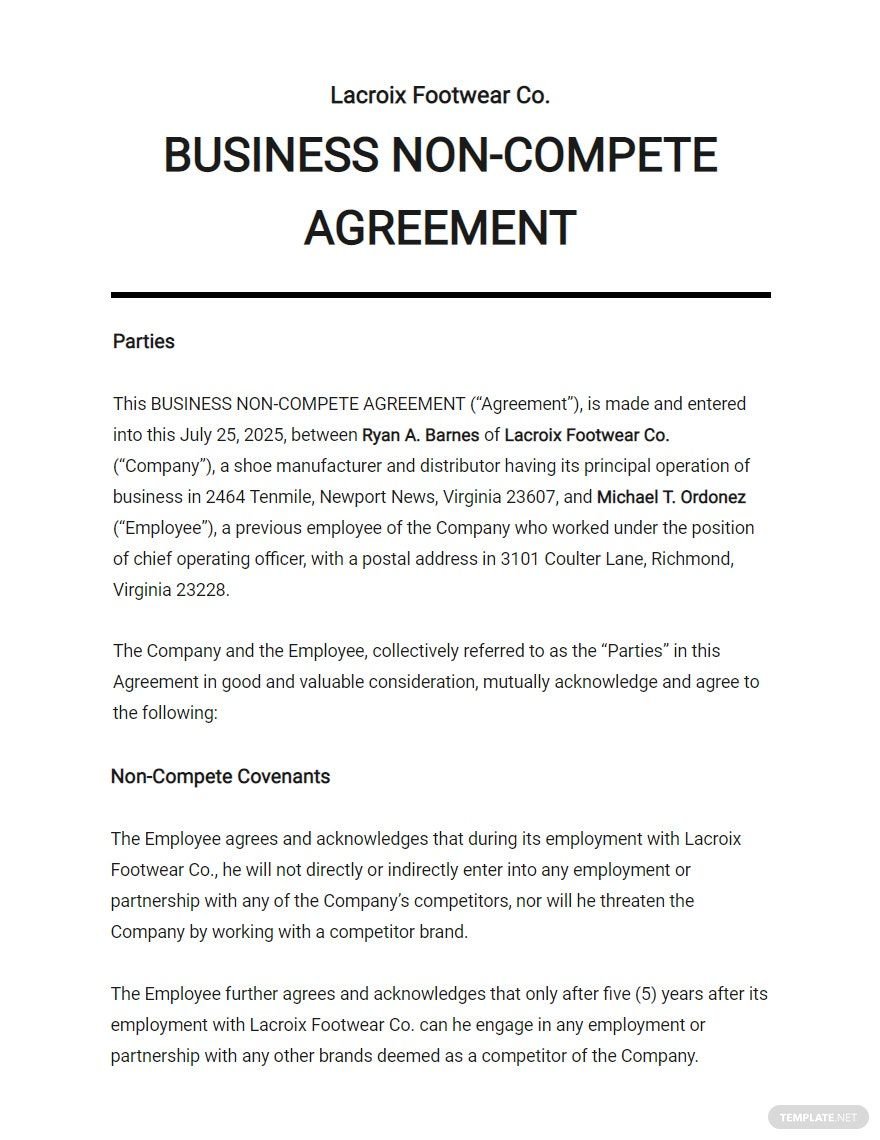 Business Non-Compete Agreement Template