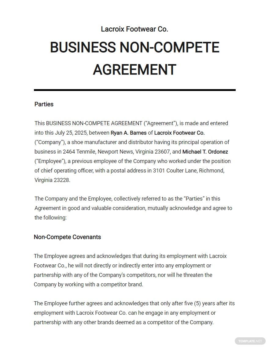 Sample Non Compete Agreement Template Google Docs Word Apple Pages 