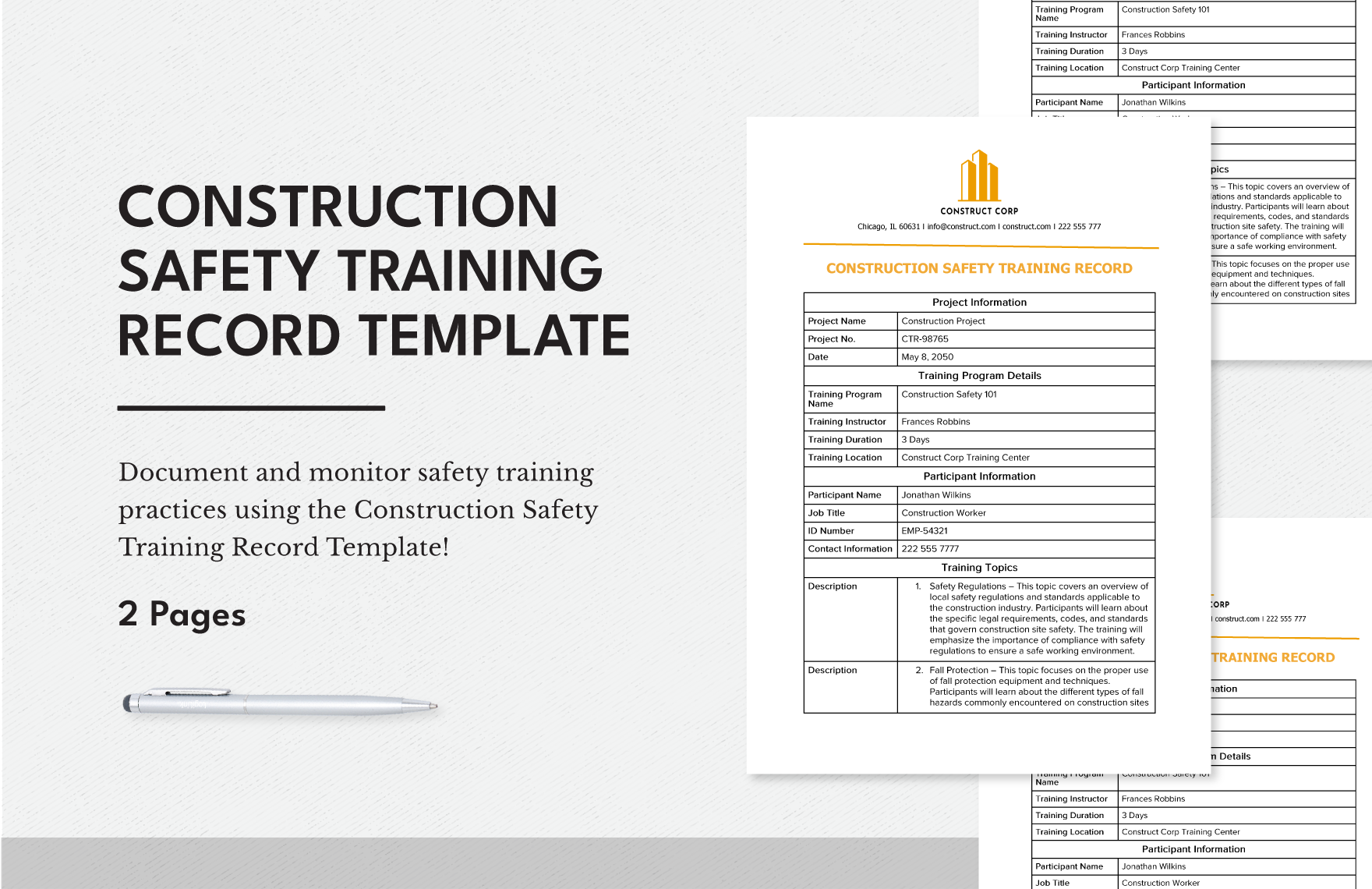 Construction Safety Training Record Template