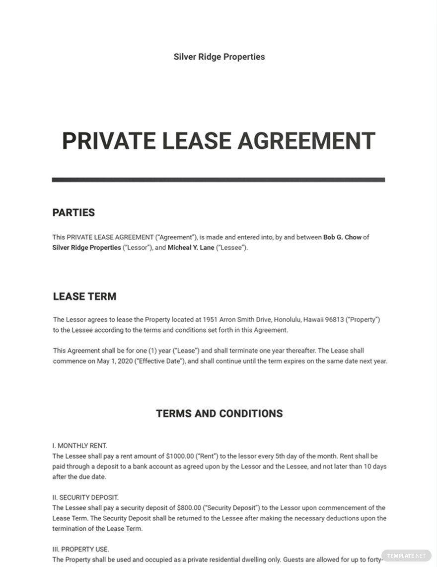 Private Lease Agreement Template Google Docs Word Apple Pages 