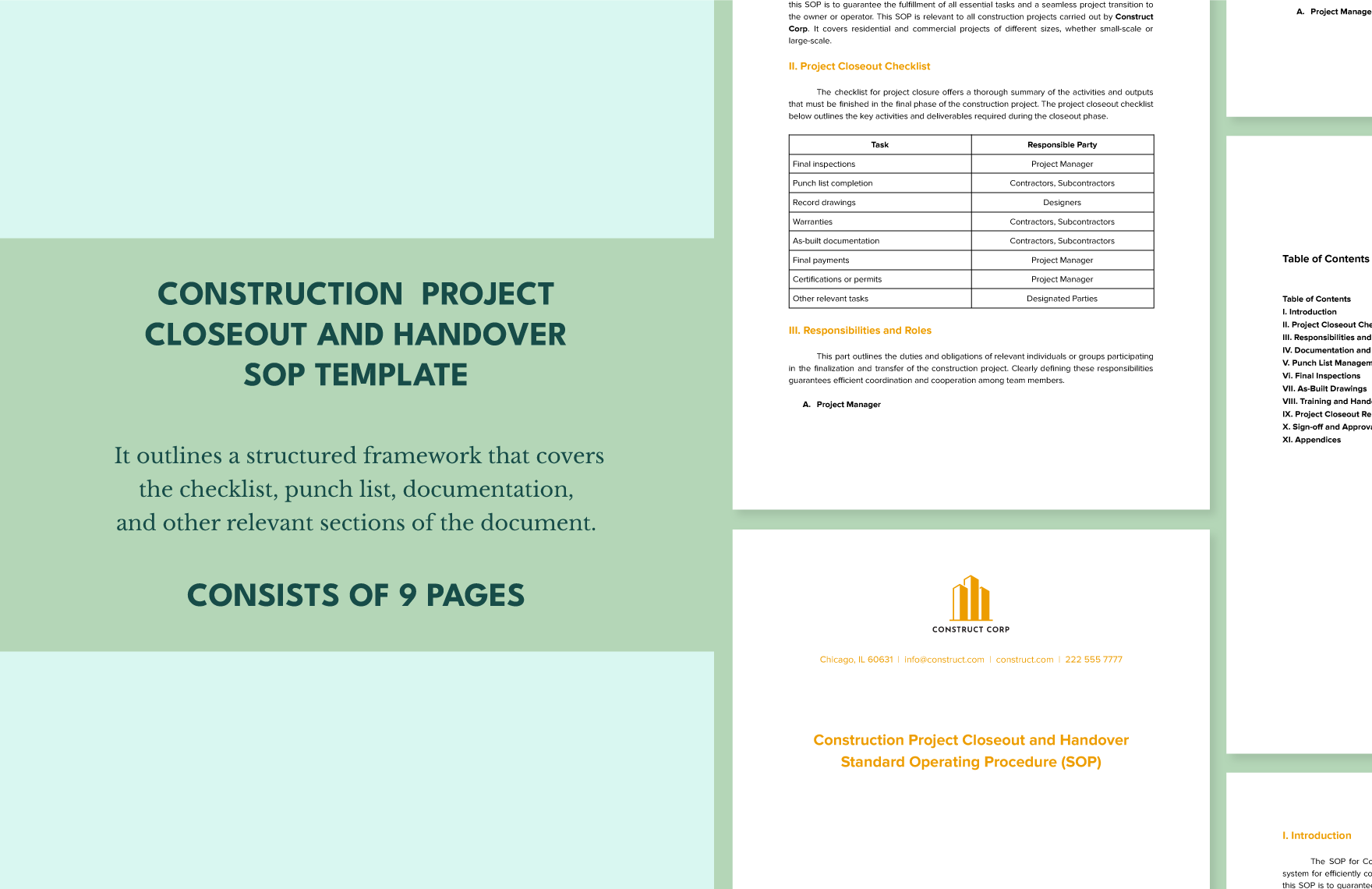 Construction  Project Closeout and Handover SOP Template