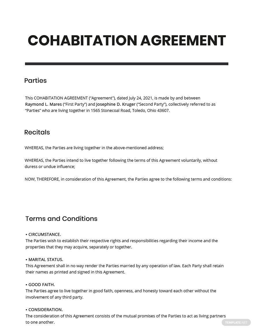 Cohabitation Agreement Template in Word, Google Docs, Apple Pages