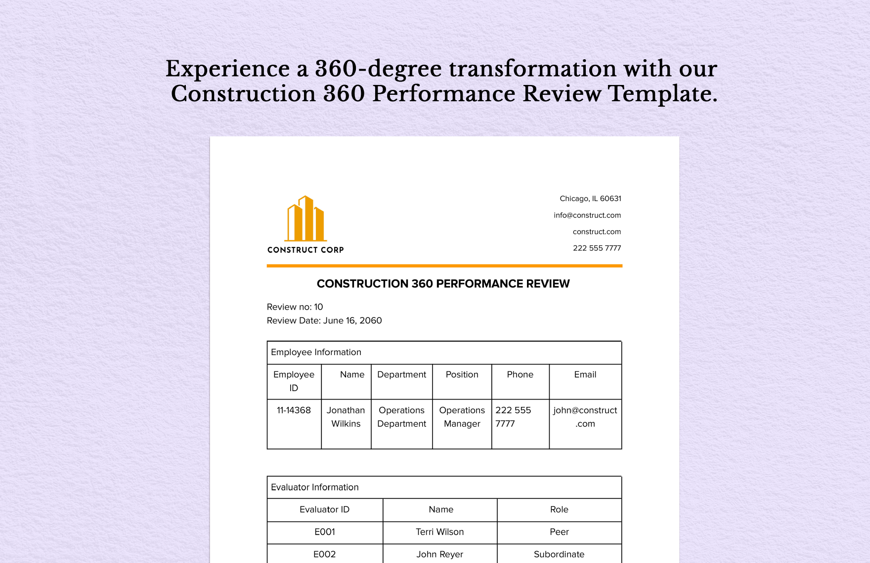 Construction 360 Performance Review 
