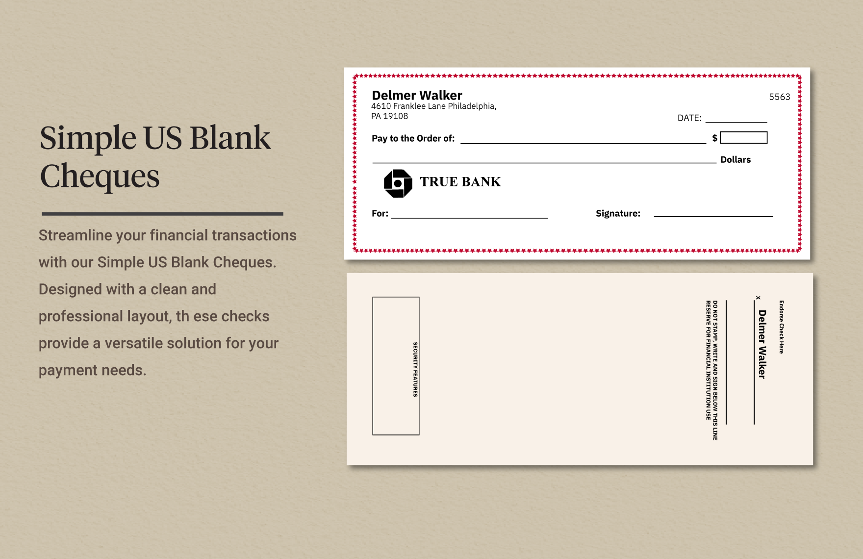 Simple US Blank Cheques in Illustrator, Word, PSD - Download | Template.net