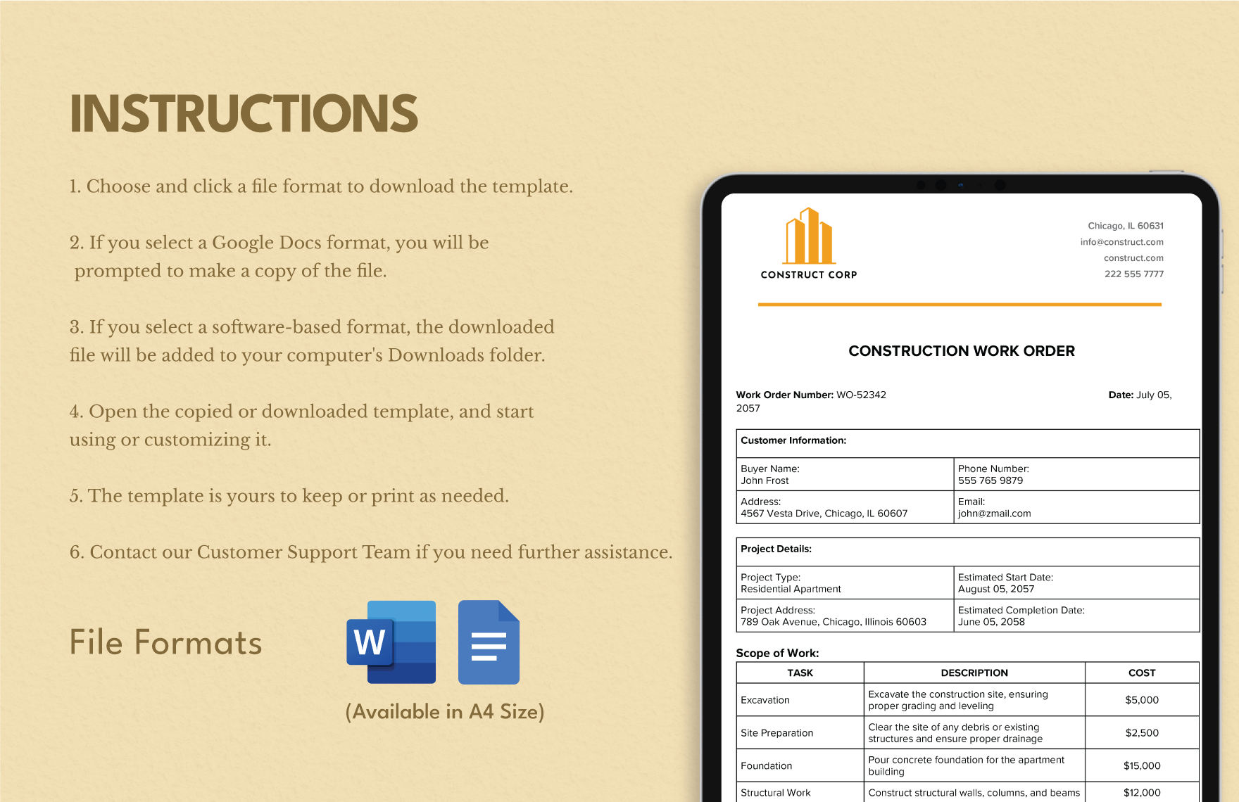 Construction Work Order Template