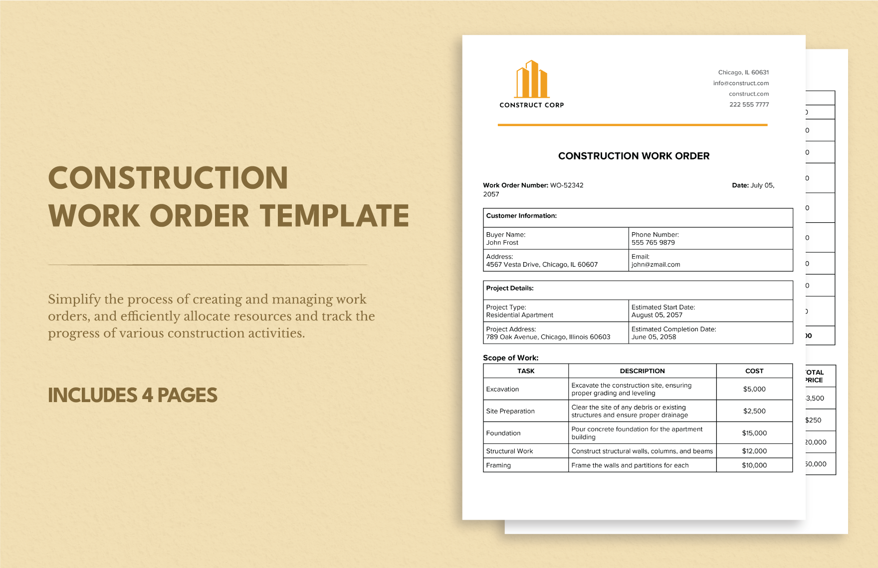 Free Construction Work Order Template