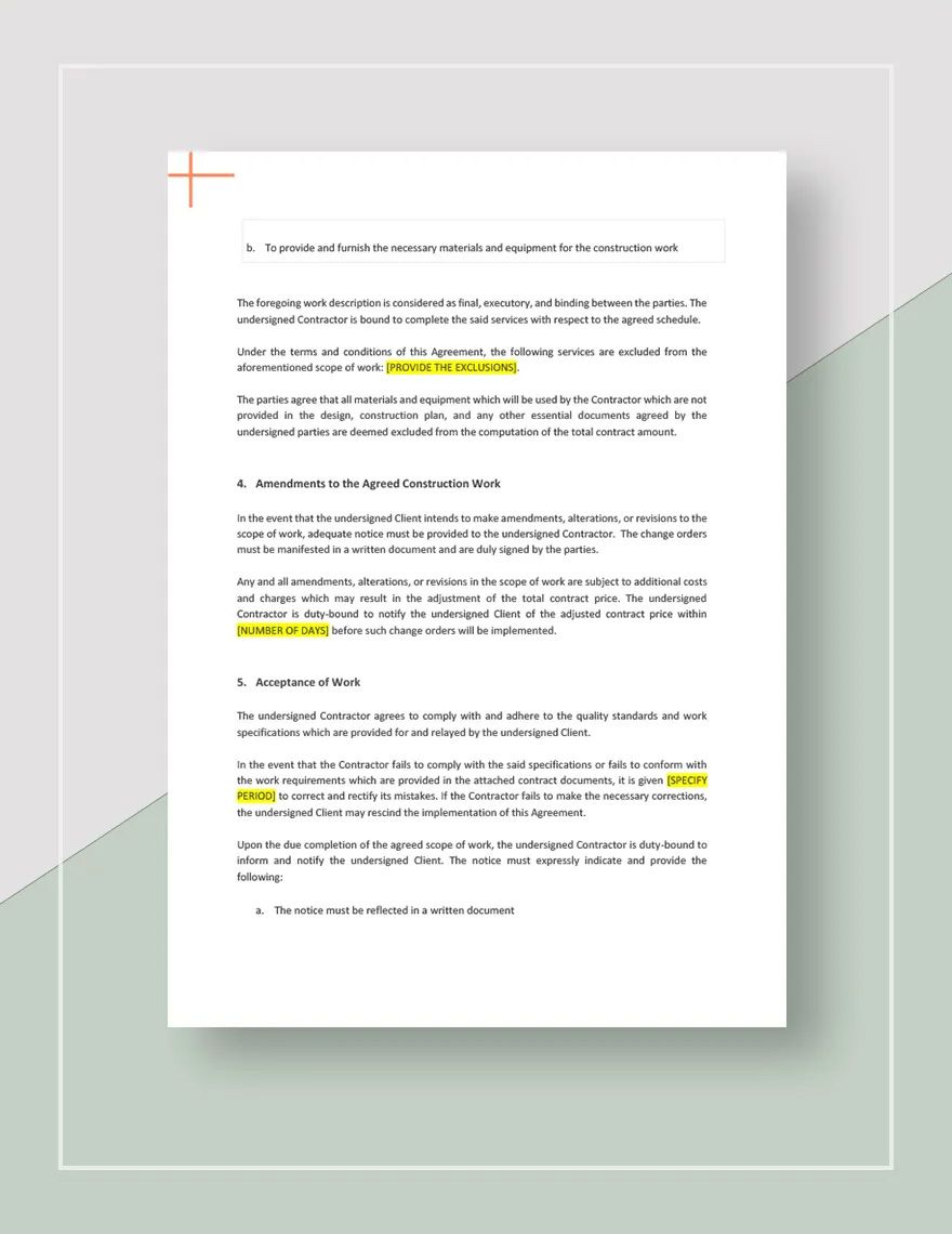 Construction Agreement Template - Google Docs, Word, Apple Pages ...