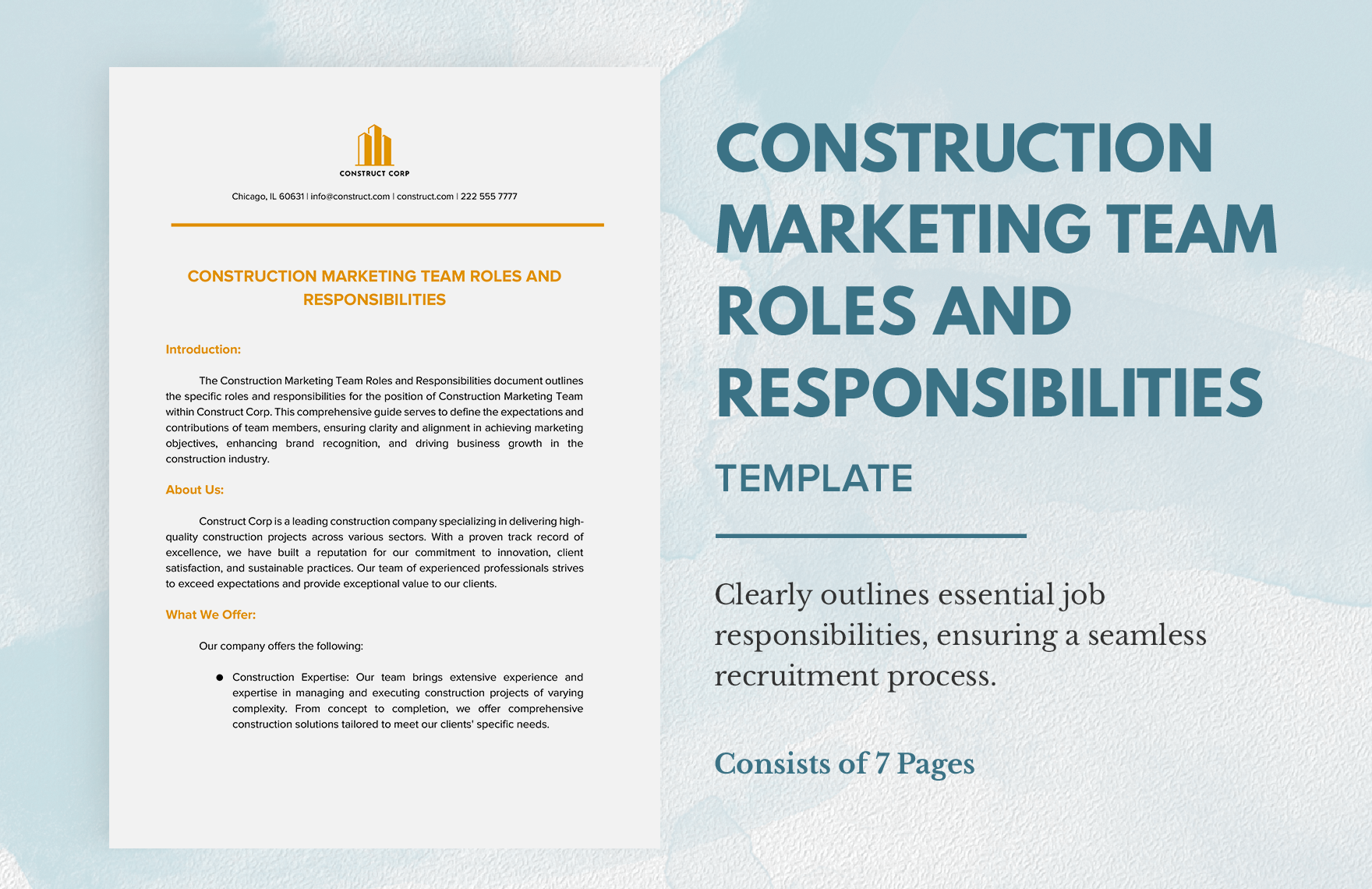 Construction Marketing Team Roles and Responsibilities Template