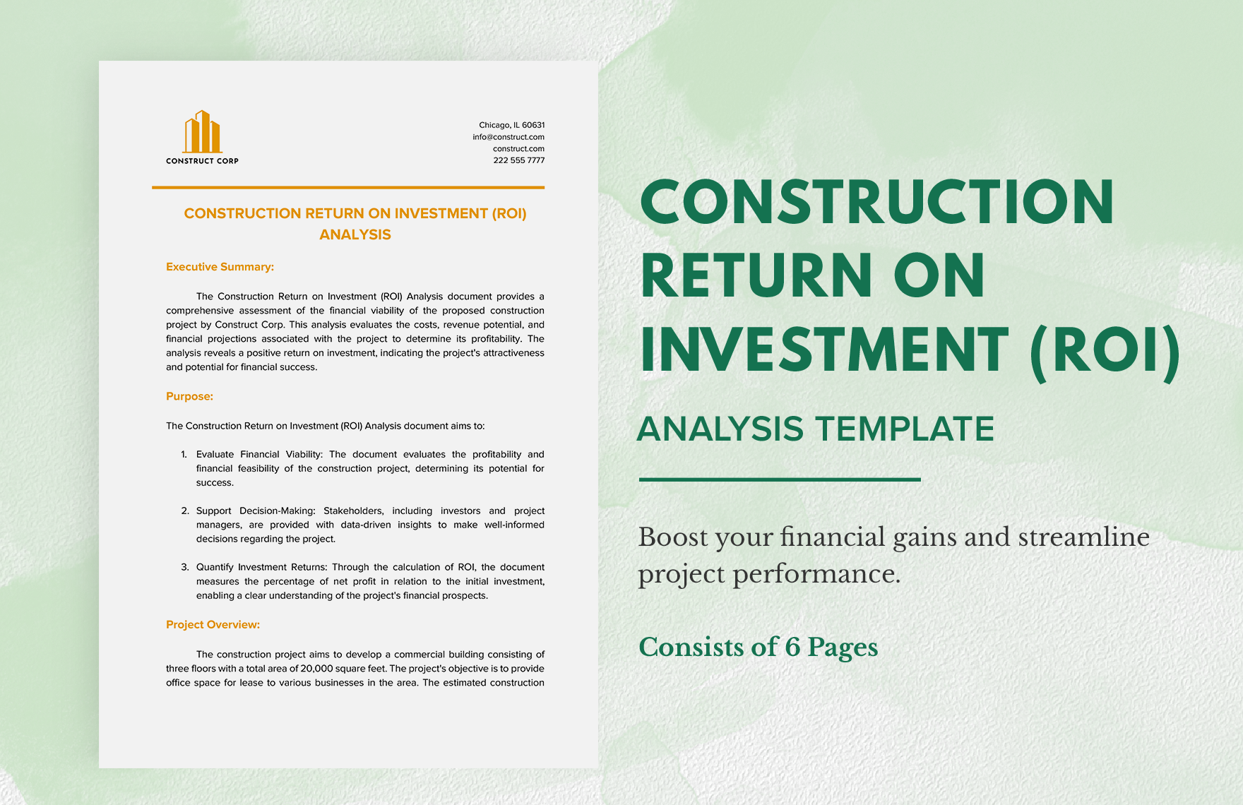 Construction Return on Investment (ROI) Analysis Template