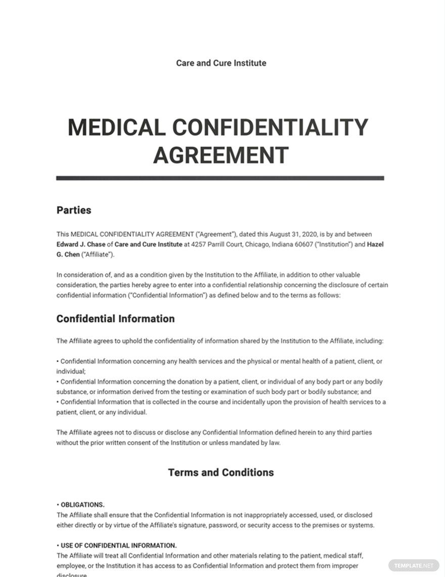 Medical Confidentiality Agreement Template