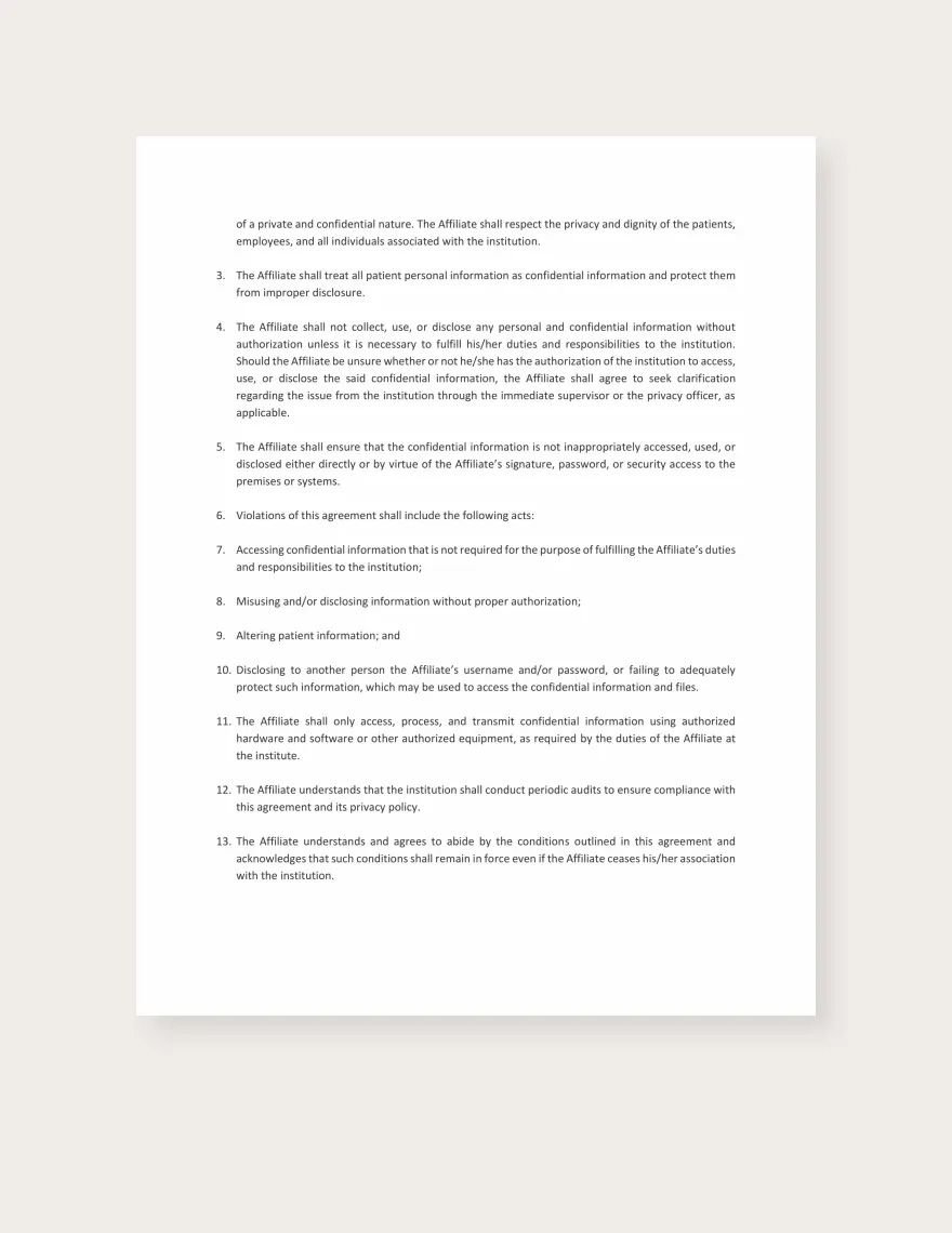 Medical Confidentiality Agreement Template