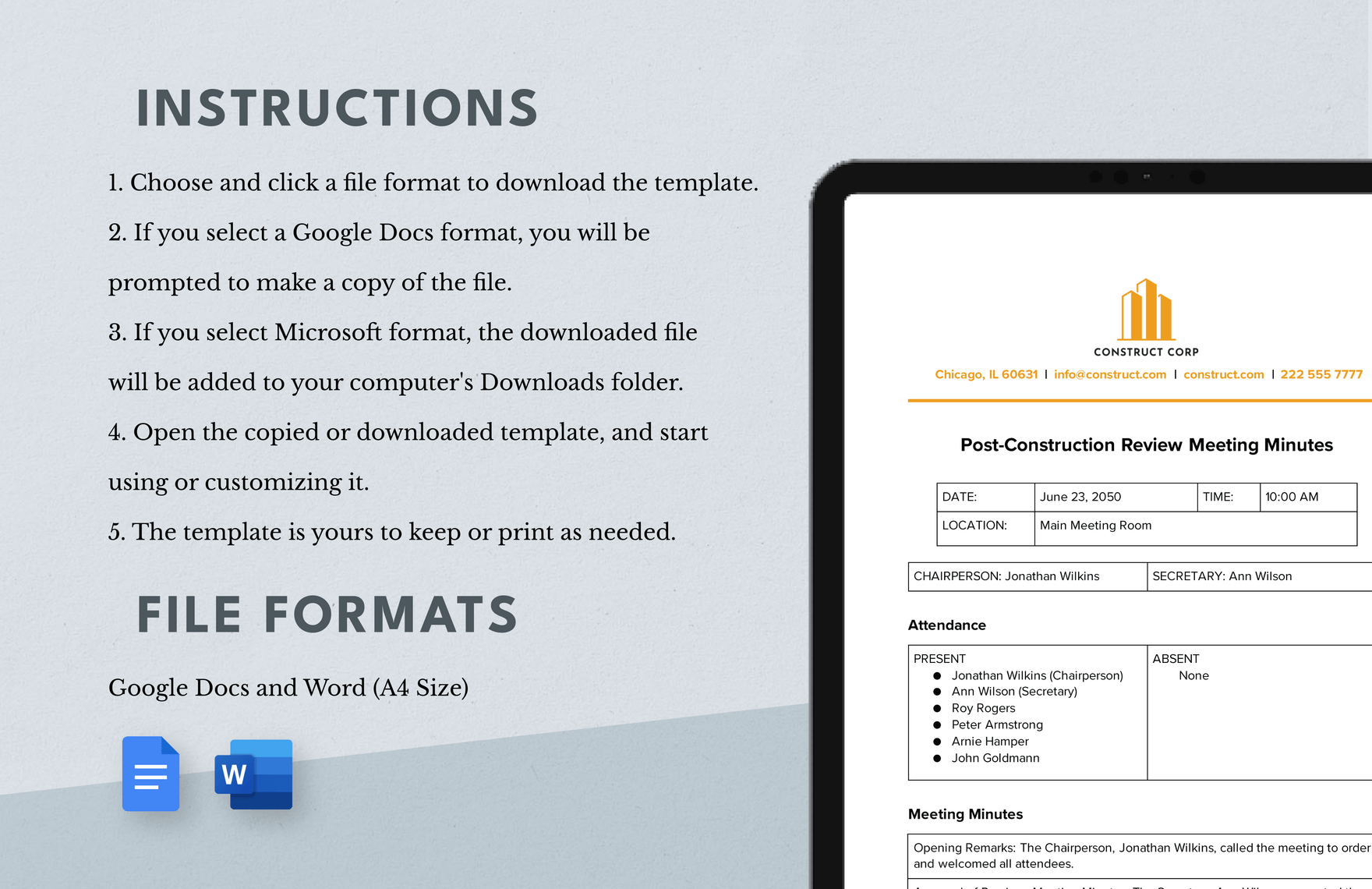 Post Construction Review Meeting Minutes Template In Word Google Docs 
