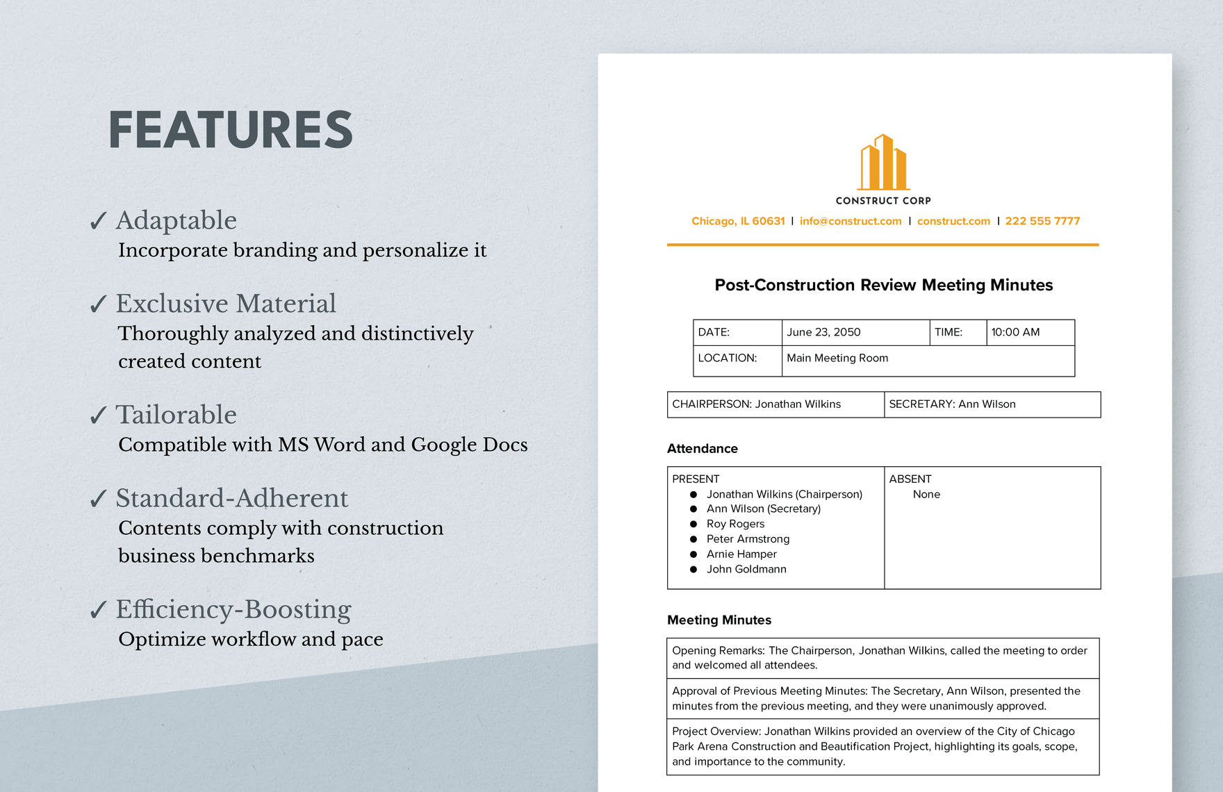 Post Construction Review Meeting Minutes Template In Word Google Docs 